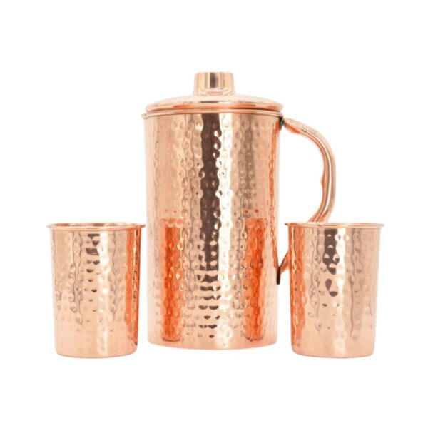 Zestaw miedziany drobno młoteczkowany dzbanek 1500 ml + 2 kubki 250 ml Orient