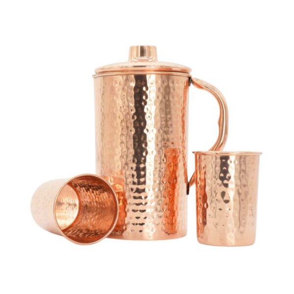 Zestaw miedziany drobno młoteczkowany dzbanek 1500 ml + 2 kubki 250 ml Orient - obrazek 2